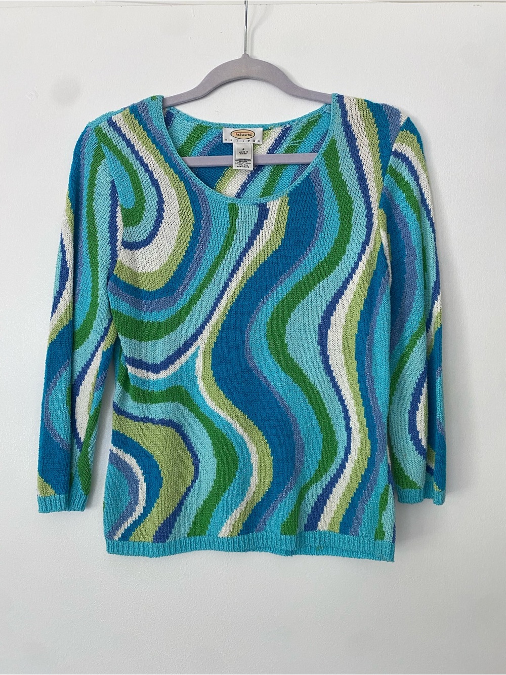 Vintage Talbots Petites Psychedelic Blue and Green Sweater